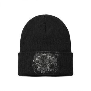 Affliction Collapse Reversible Beanie Gothic Graphic W/Skulls & Old English Text